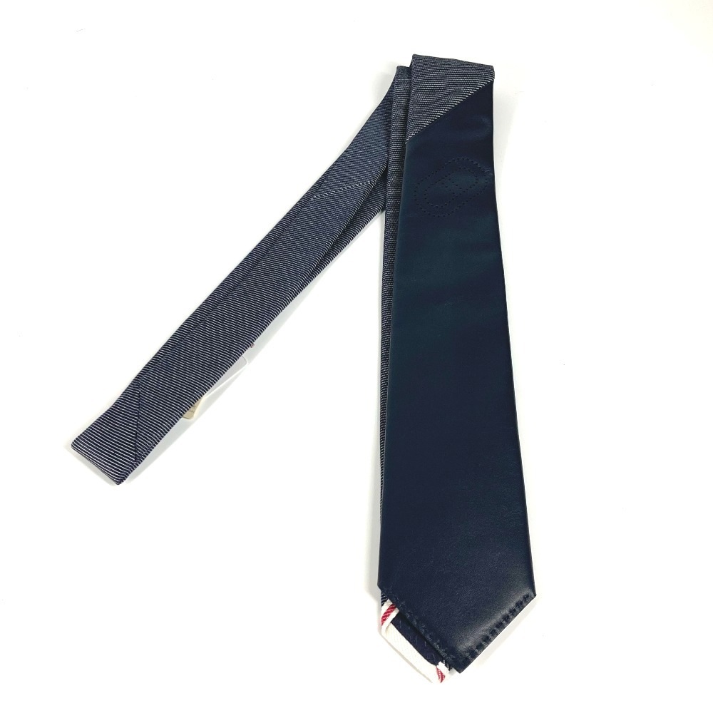 ネクタイ ネクタイ マイヨン レザーディテール デニム シェーヌダンクル アクセサリー コットン マリン ネイビー