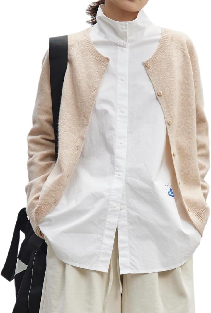 レディース カーディガン メリノウール100％ シンプル 柔らか 保湿性 吸湿性 暖かい 無地 普段使い 秋 冬 春 JP アルファベット(ブラウン, L)