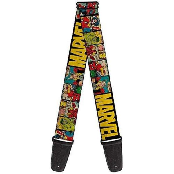ギターストラップ マーベル レトロ コミック パネル ブラック イエロー 北米版 Guitar Strap Marvel Retro Comic Pa