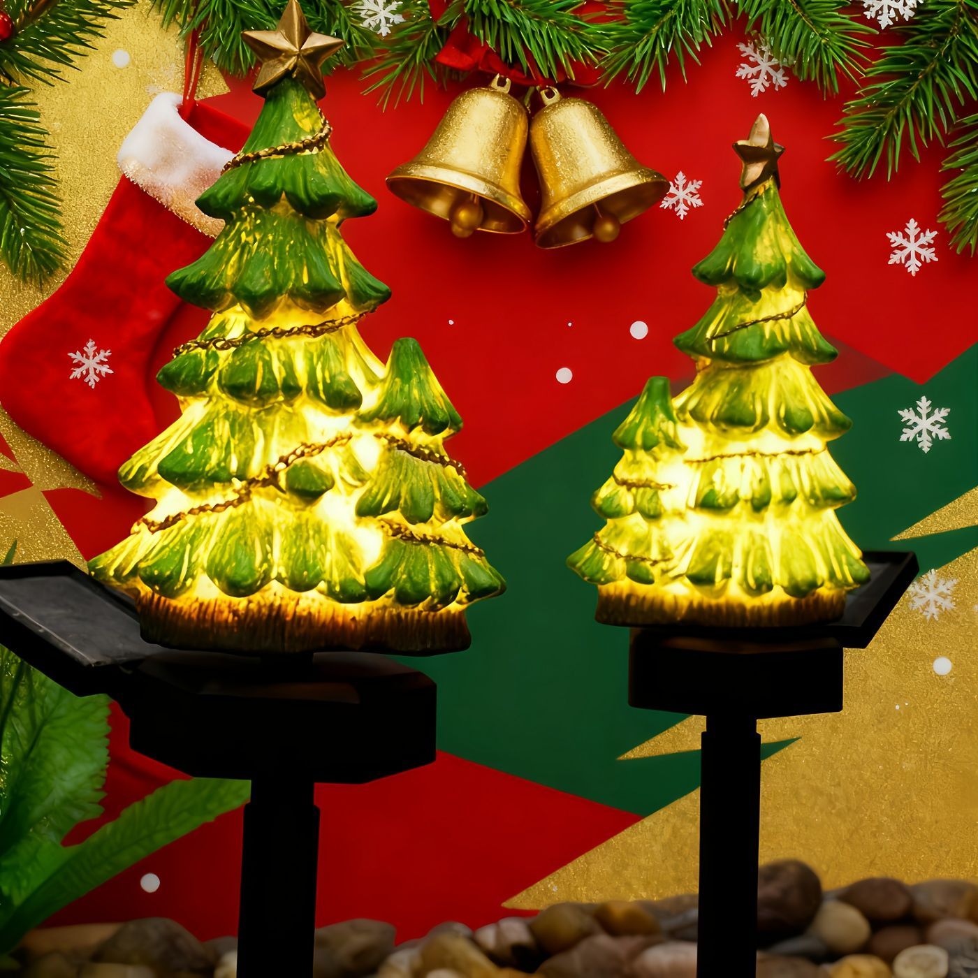 クリスマス ソーラーライト ガーデンライト ガーデンオーナメント クリスマスツリー 癒しグッズ ガーデニング お庭 玄関ライト 園芸装飾 プラスチック ギフト プレゼント お祝い ガーデンステーク ガ