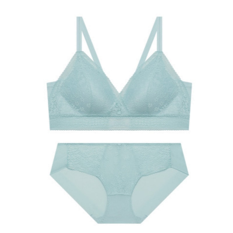 ナチュラル ボリューム レース ブラパンツ セット - ライトミント S 95