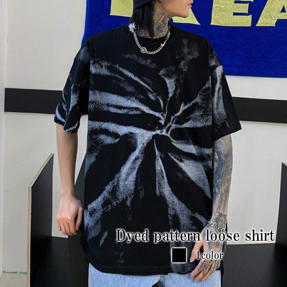 Tシャツ メンズ 染め柄ルーズシャツ ジャケット 綿 薄手 オシャレ 夏 ブランド コットン ロング 半袖 ワッフル 春 ポリエステル スポーツ ゆったり ティーシャツ 人気 おしゃれ 肌着 ブラック