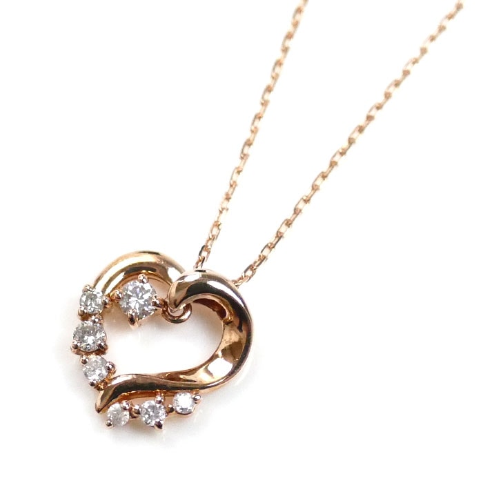 canal4℃ カナルヨンドシー K10PG ピンクゴールド ハート ネックレス ダイヤモンド 1.3g 42cm レディース 中古