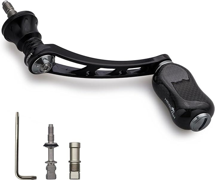 56mm リール ハンドル 21mm カーボン ノブ 搭載 シマノ ダイワ 通用 スピニングリール用 Gourd Series 831( ブラック＆ガンメタル)