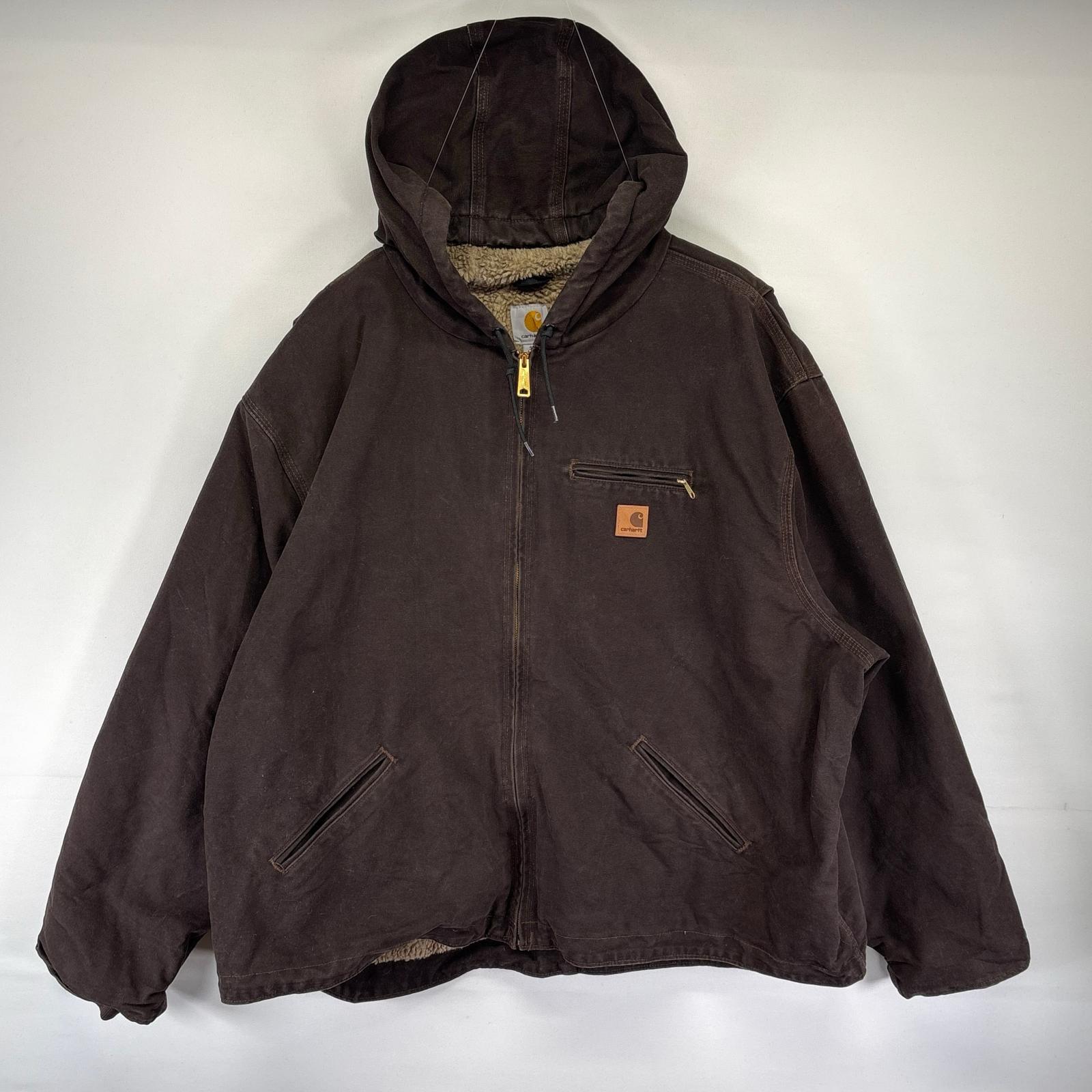 古着 ダック ジャケット 中綿 デトロイトジャケット 裏ボアライナー フルジップ 4XL ブラウン系 メンズ