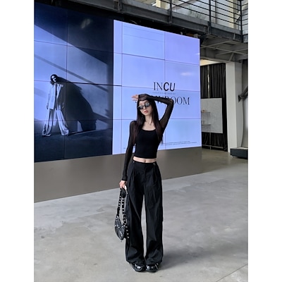 黒の足の束のズボンの女性の春秋ゆったりとした高い腰のワイドズボンのカジュアルな筒のモップの長いズボンです 6,039円