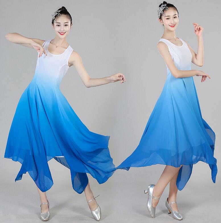 モダンドレス グラデーション ワンピース レディース 大人 バレエ 古典舞踊 ダンス ワンピース バレエダンス衣装 古典ダンスウェア 飄逸 フレア シフォン 社交ダンス ワンピース タンゴ ワルツ ダ