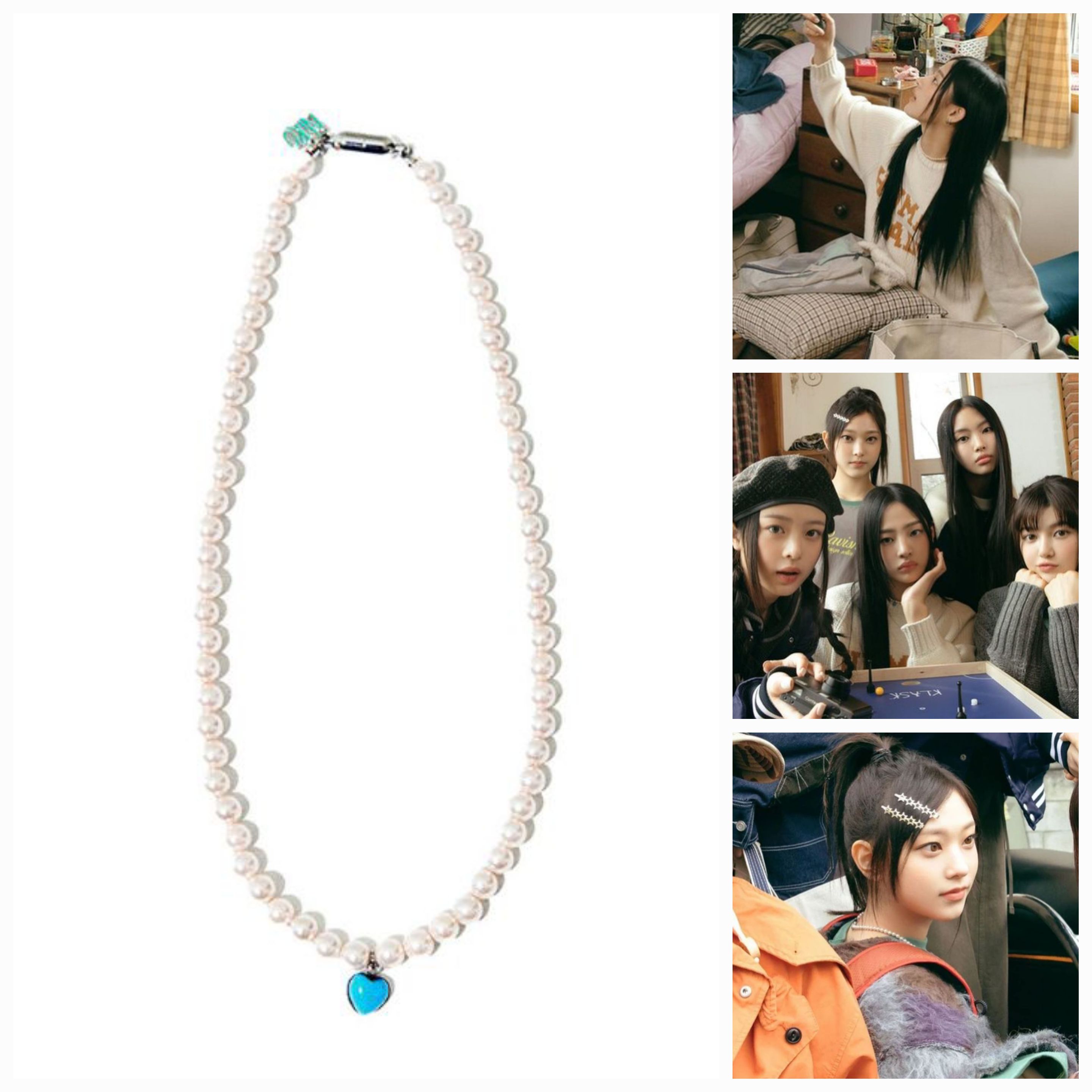 Niro serendipity/NEW Jeans Haerin wear/HEART TURQUOiSE PEARL NECKLACE #55