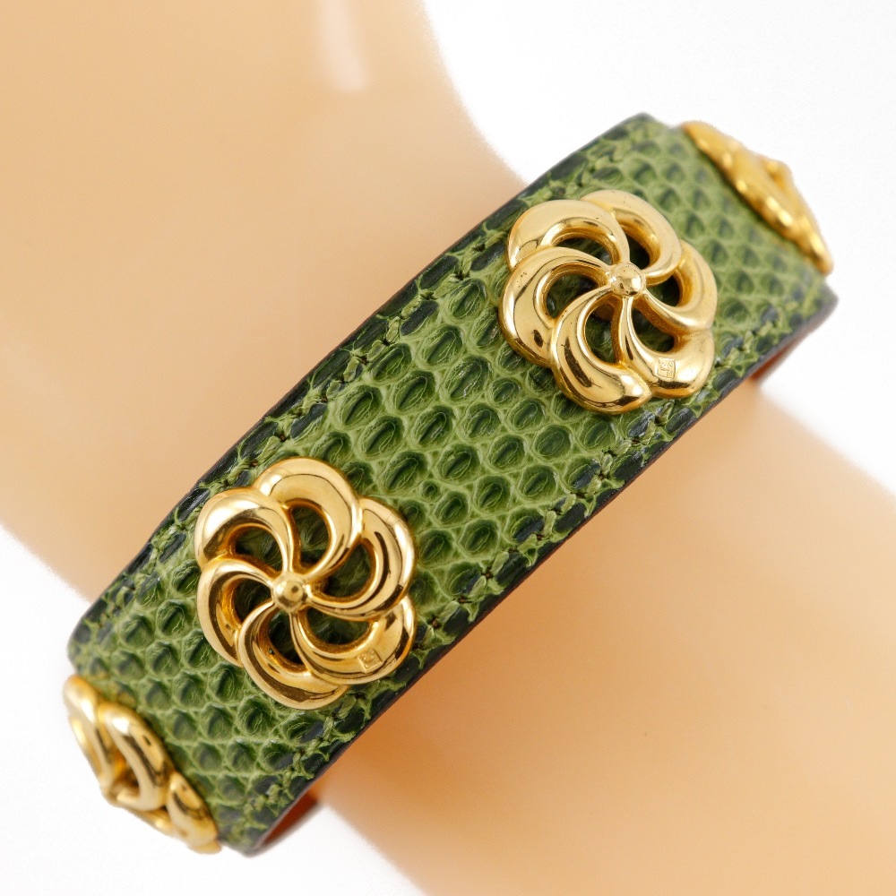 ヴィンテージ バングル リザード 金メッキ 緑 約26g レディース 中古品