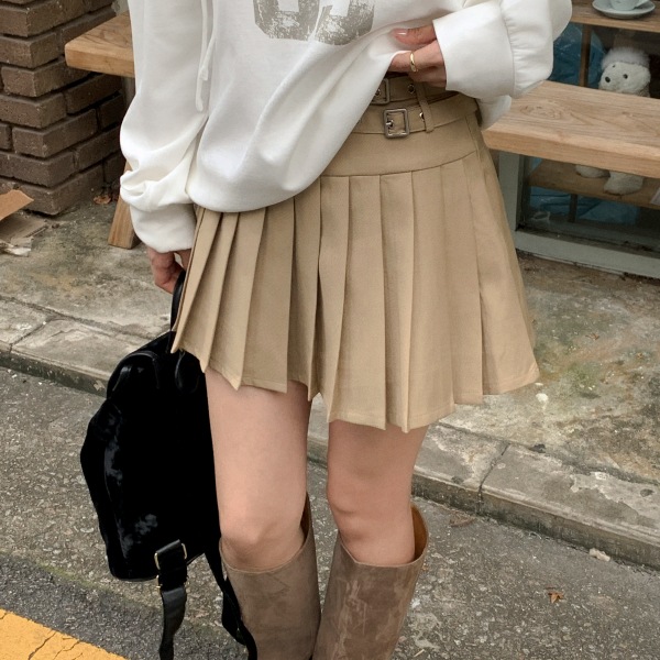 （ベルトセット／パンツ裏地付き／ハイティーンムード）プリーツ ベルト ミニスカート sk7520