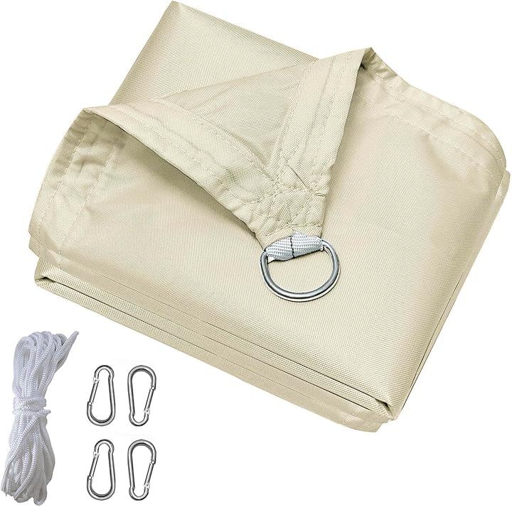 サンシェード防水 日除けシェード 雨よけ 遮光ネット 屋外 庭 ベランダ 目隠し 四隅にはD型メタルバックルが付属 404Dポリエステル タープ 簡単設置 (オフホワイト, 3Mx6M)