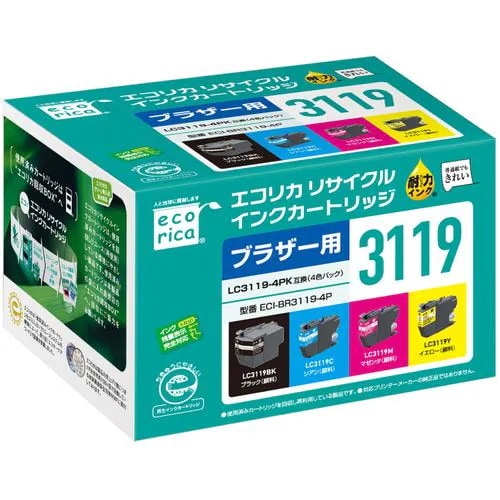 【推奨品】エコリカ ECI-BR3119-4P エコリカ brother ( ブラザー ) LC3119-4PK 対応 リサイクル インク カートリッジ 4色パック 6,960円