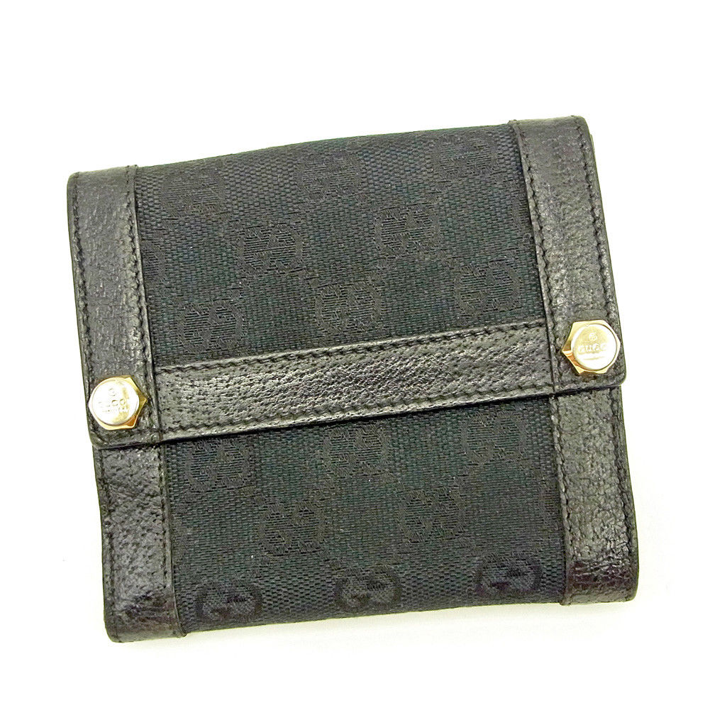 正規通販 ブラック 財布 二つ折り Wホック財布 ＧＧキャンバス T3666 中古 長財布