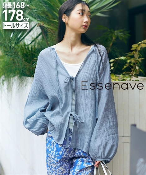シャツブラウス 高身長　シアー楊柳シャツ トールサイズ Essenave