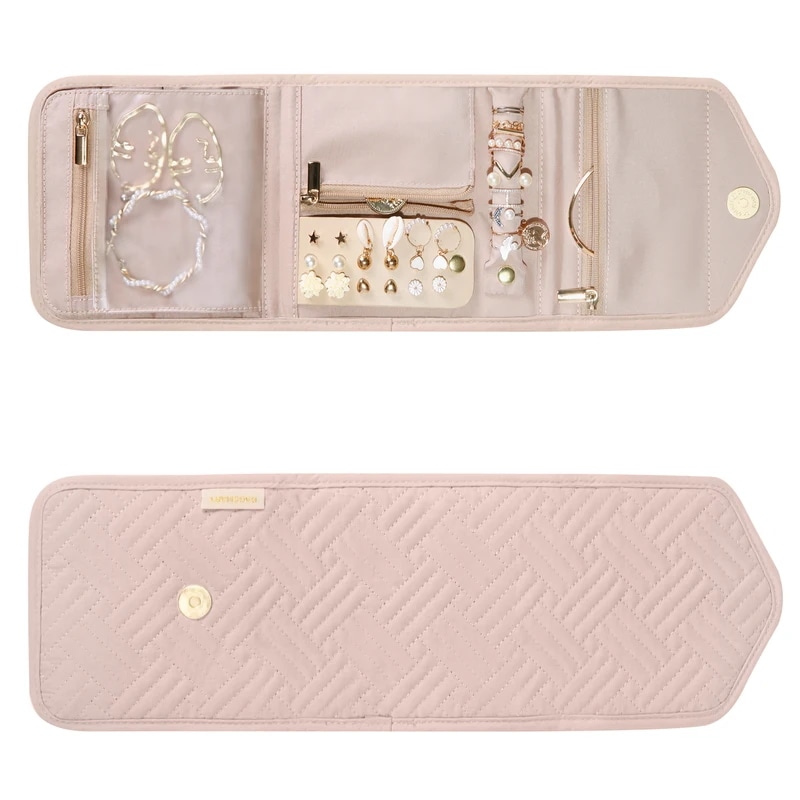 Bagsmart-旅行用の女性用ジュエリーボックス,折りたたみ式ネックレス,キーホルダー,ブレスレット pink