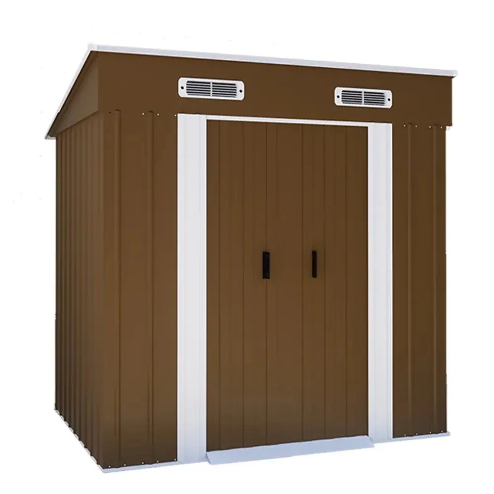 【国内発送A】【TYPE A ブラウン】物置 屋外 大型 倉庫 大型物置 戸外収納庫 物置 防水/耐侯 収納可能 ガーデン/庭/田畑/農場 頑丈 大容量 スチール　引き戸　補強フレーム付き 換気口付き