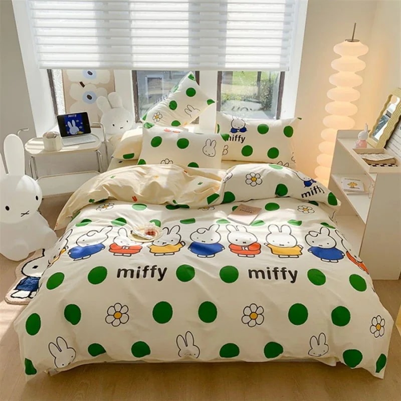 ミッフィー 布団カバーミッフィーコットン4点コットンベッドドミトリーセットバニーシーツ1q.2掛け布団カバー1.5ベッド