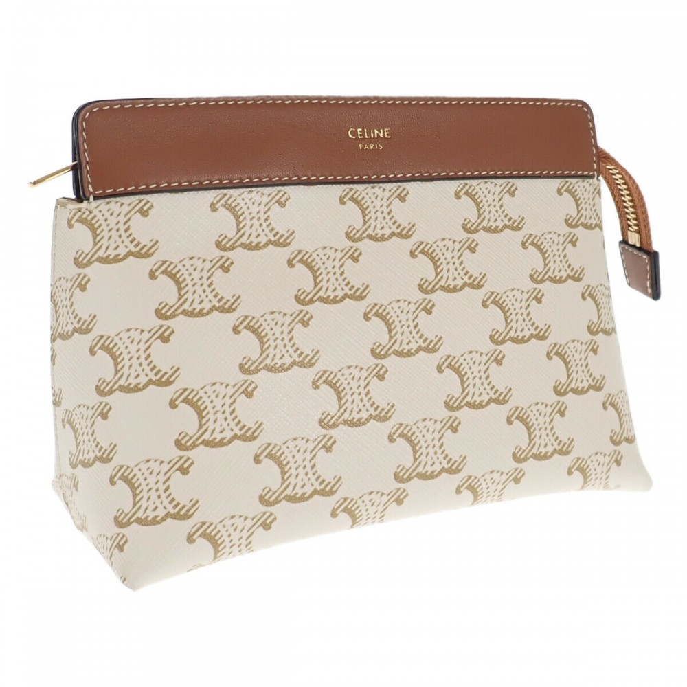 スモールトラベル 10C762DJP.01TA ポーチ ポリウレタン レザー ホワイト ゴールド金具 レディース【Aランク】