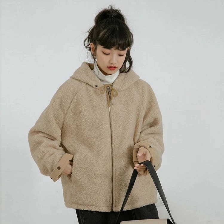 2026年新製品 ボア ブルゾン レディース きいサイズ 秋 冬 ボアブルゾン 中綿 2way アウター コート ダウンジャケッ ショートコート S/M/Lカーキグレー色フード付き ポケット付き２点３