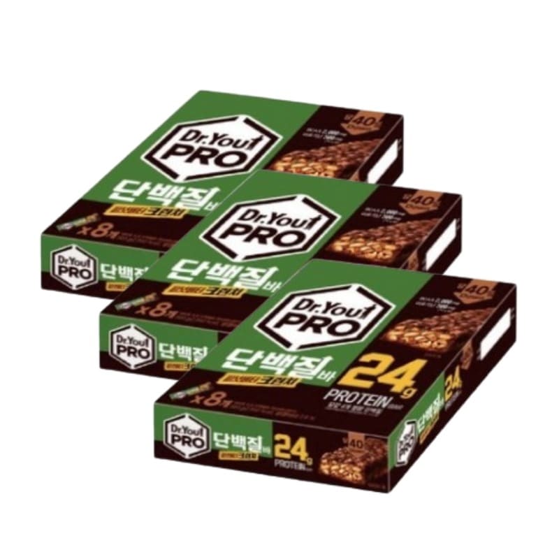Dr.You PRO ピーナッツバタークランチ プロテインバー 70g×8個 3箱 韓国お菓子 高たんぱく バータイプ 間食
