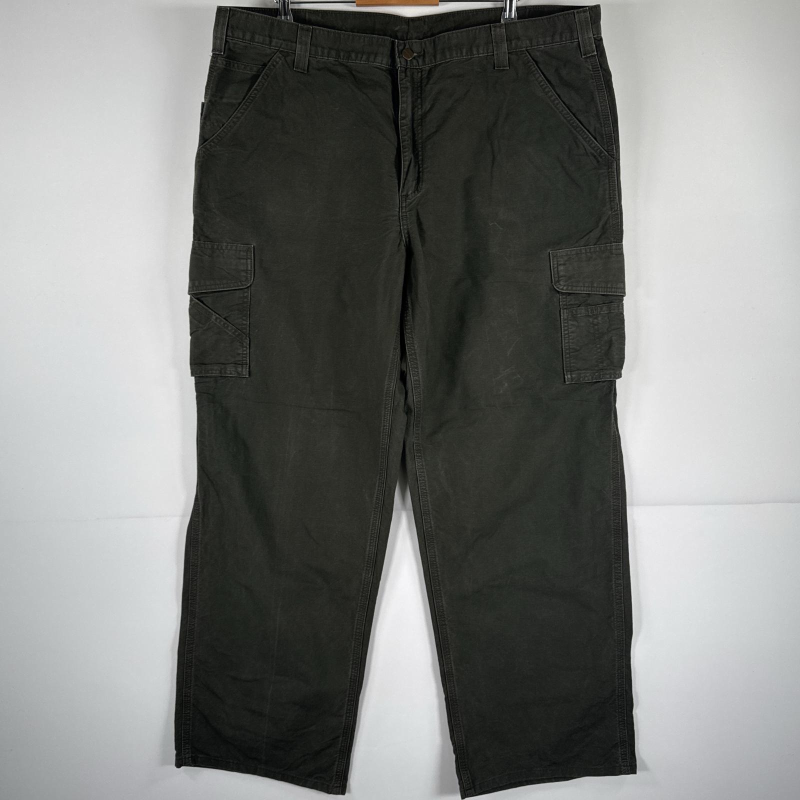 古着 ワークパンツ ダック ペインターパンツ 作業着 ワンポイント ロゴ 大きいサイズ カーゴパンツ w42 L34 オリーブグリーン メンズ