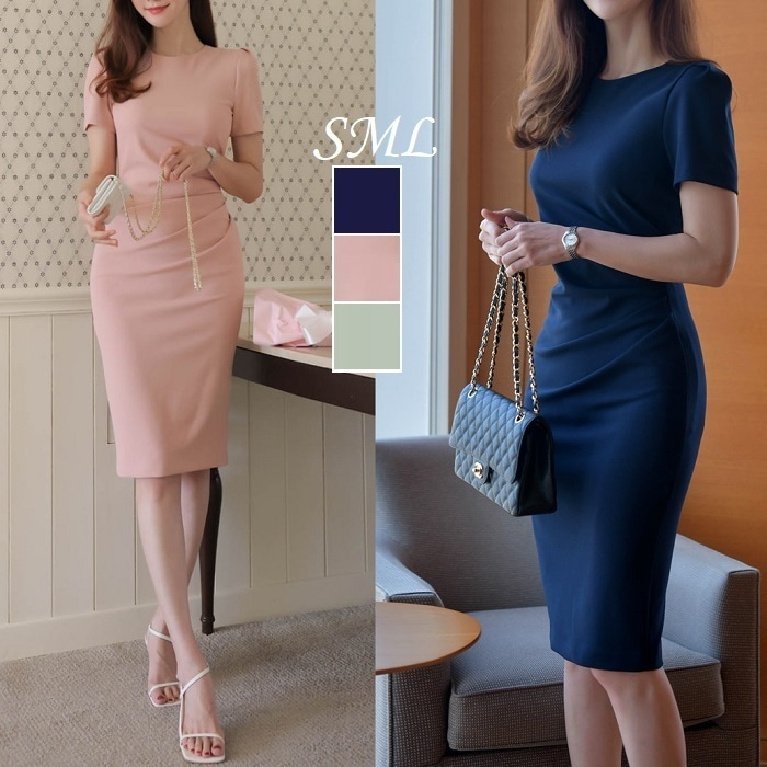 ワンピース 結婚式 夏 きれいめ タイト スリム 膝丈 二次会 春