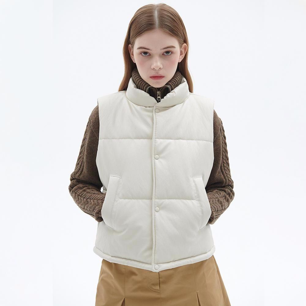 【LEFT SEOUL】 ECO LEATHER SHORT PADDING VEST : 4COLOR