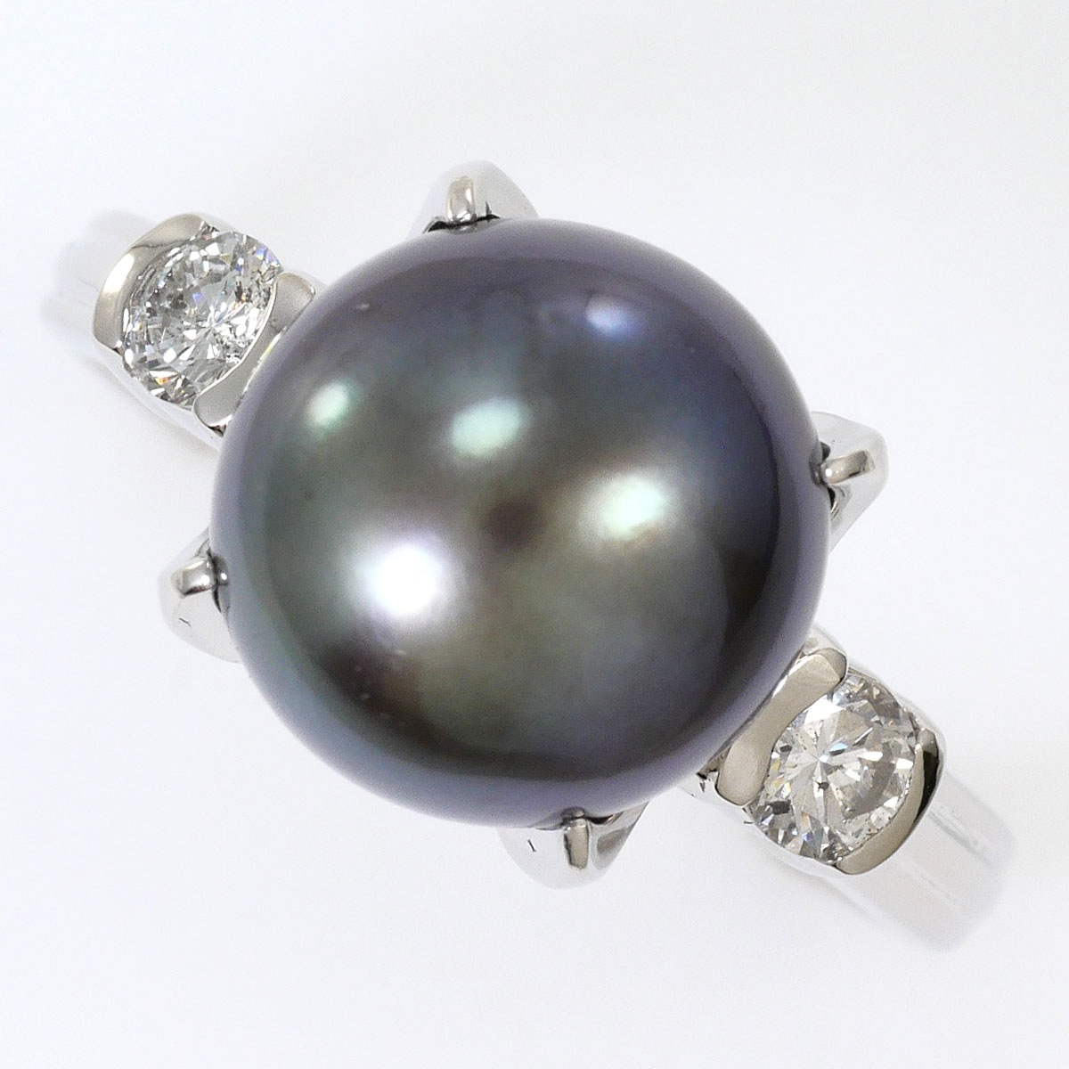 PT900 プラチナ リング・指輪 13号 黒蝶真珠 ダイヤモンド 0.24ct カード鑑別書 総重量約7.1g ジュエリー 中古