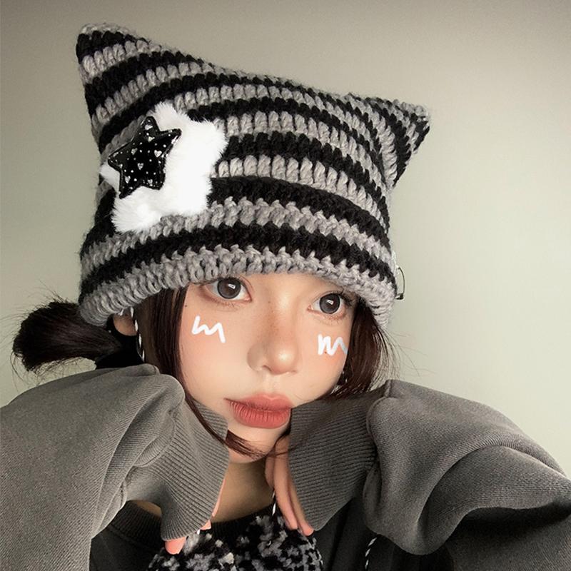 FuguIhuA ニット帽 マフラー y2k お気にいる fuguihua フーグイファー マフラー ビーニー 帽子 - 帽子