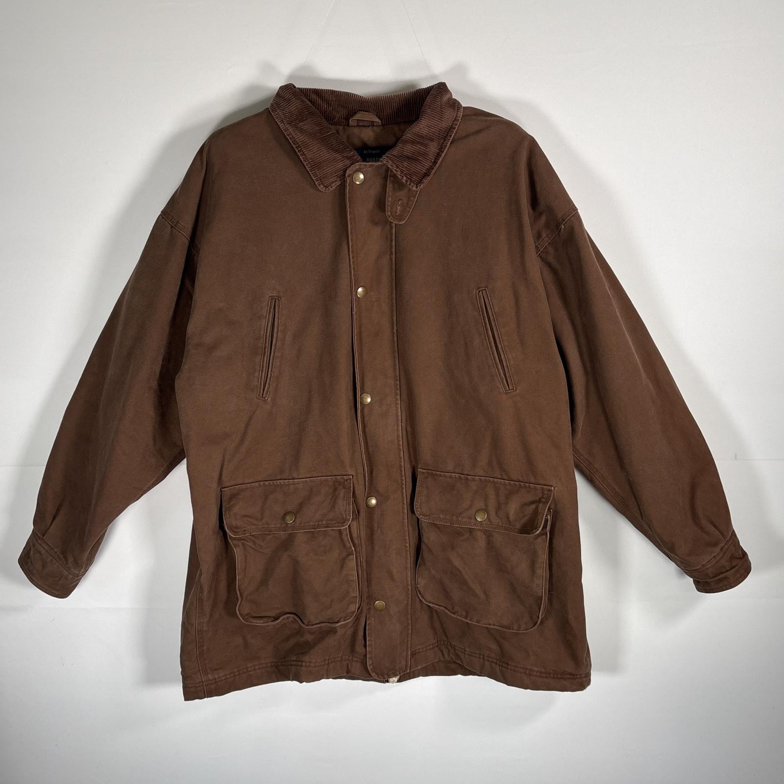 古着 カバーオール ダックジャケット フリースライナー 襟コーデュロイ XXL ブラウン メンズ