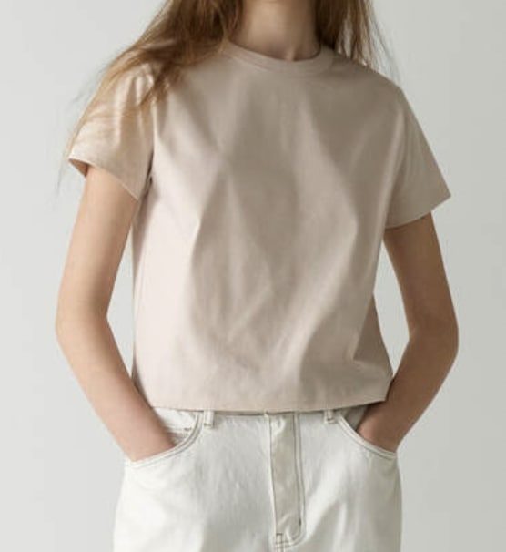 ファサードパターン Silket Cotton Cropped T-shirt Cream