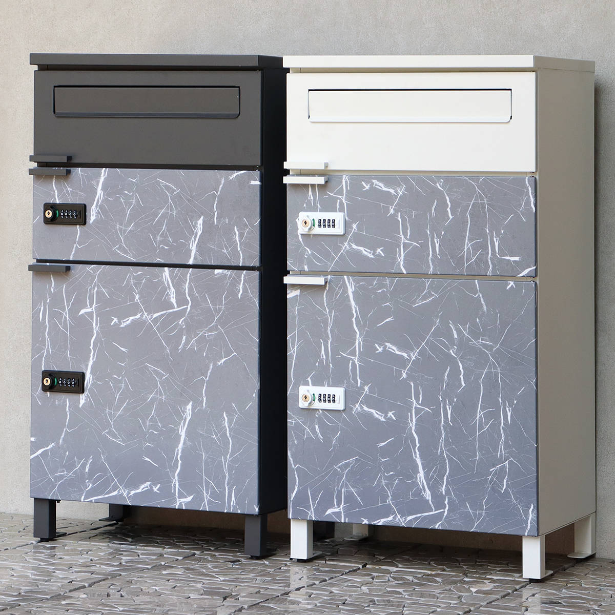 宅配ボックス 郵便ポスト Pietoro ピエトロ 2段タイプ 宅配ボックス付ポスト 宅配 ボックス ポスト一体型 ポスト 宅配ポスト 大容量 大理石調 宅配ボックス付きポスト デザインポスト