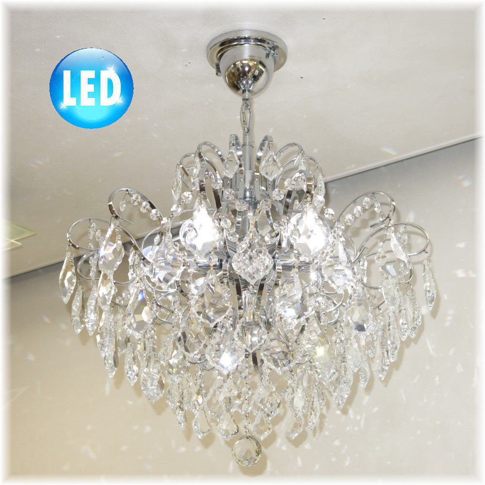 【LED付き！】新品 豪華！ シンプルデザイン LED 6灯 クリスタル シャンデリア シルバータイプ