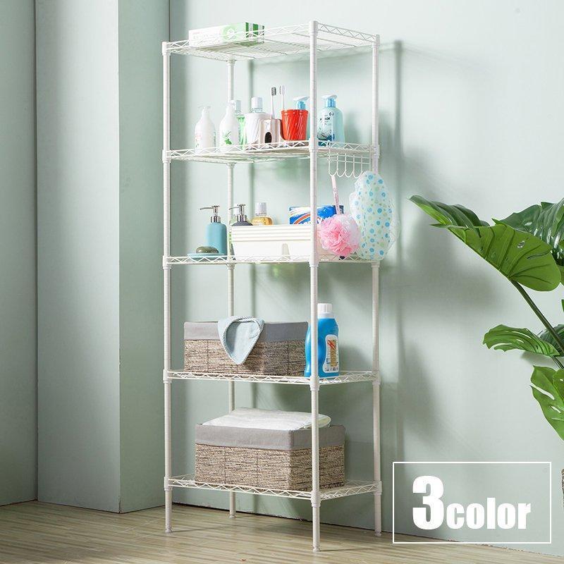 挑戦！メタル製ラック スチールラック ワイヤーシェルフ 家具 収納 棚 5段 幅55cm 奥行30cm キッチン 台所 洗面所 バスルーム サニタリー リビ