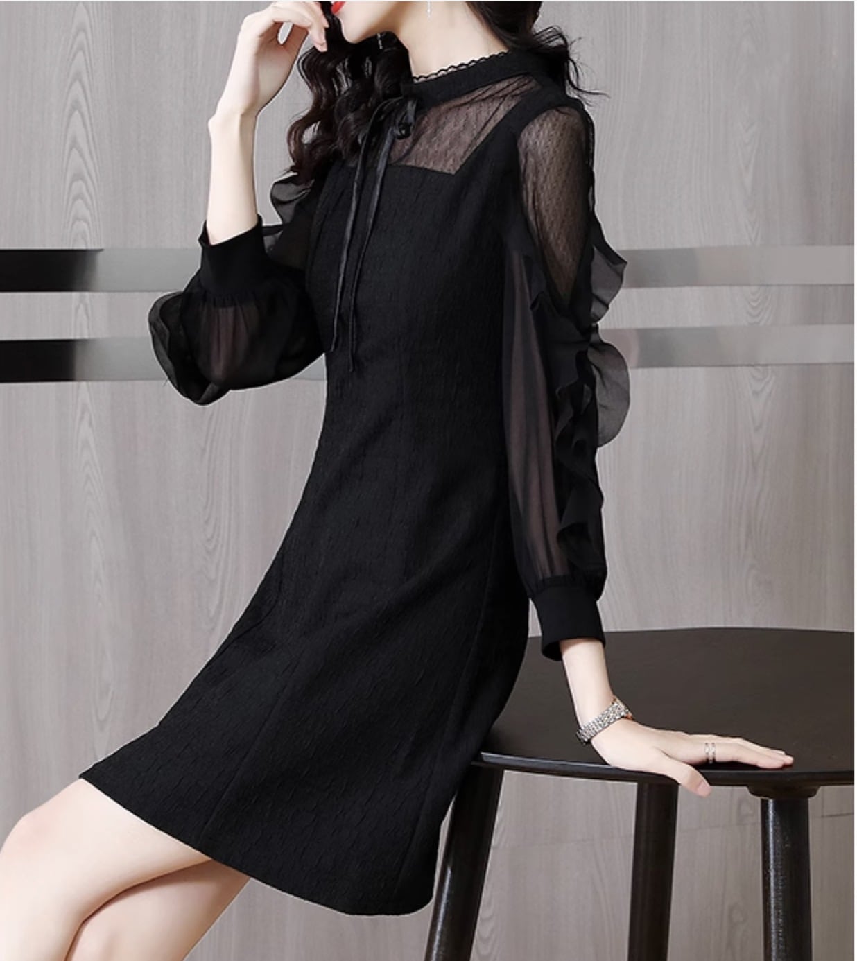 ワンピース レディース ワンピドレス シャツワンピース フレアワンピース ロジスワンピ 個性的 春服 夏服 ミニ ショート ひざ上 長袖 二の腕カバー レース袖 ボリューム袖 袖あり スタン