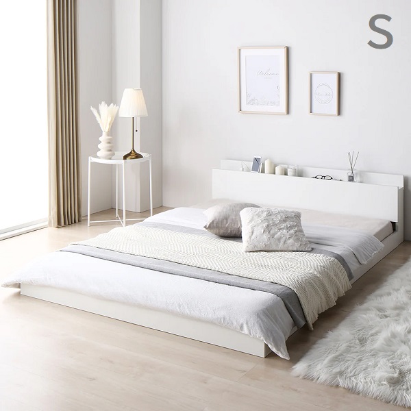 【シングルベッド】 USBコンセント付き シングル ロータイプベッド 宮付き ヘッドボード フロアベッド スノコベッド 開放的 モバイル充電 棚付き シンプル ホワイト ブラウン ブラック