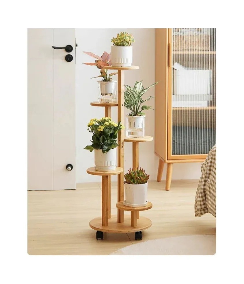 フラワースタンド 花台 プランタースタンド 5階 園芸ラック キャスター付き 観葉 植物 天然竹製 花台 植木鉢台 安定させる 北欧 バルコニ 5,648円