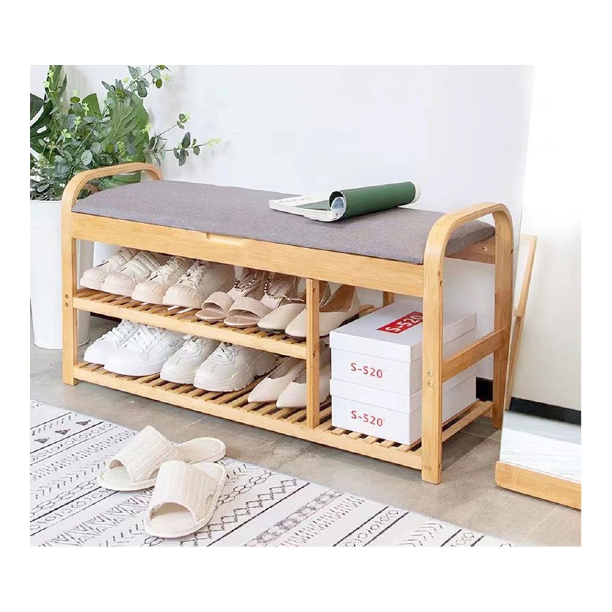 玄関ベンチ 座れる 竹製 ベンチ型 シューズラック 2段 幅100cm ベンチシート 靴棚 下駄箱 シンプル 靴 スニーカー ブーツ 収納 靴箱 ナチュラル 靴ラック 収納棚 玄関収納 シューズ棚