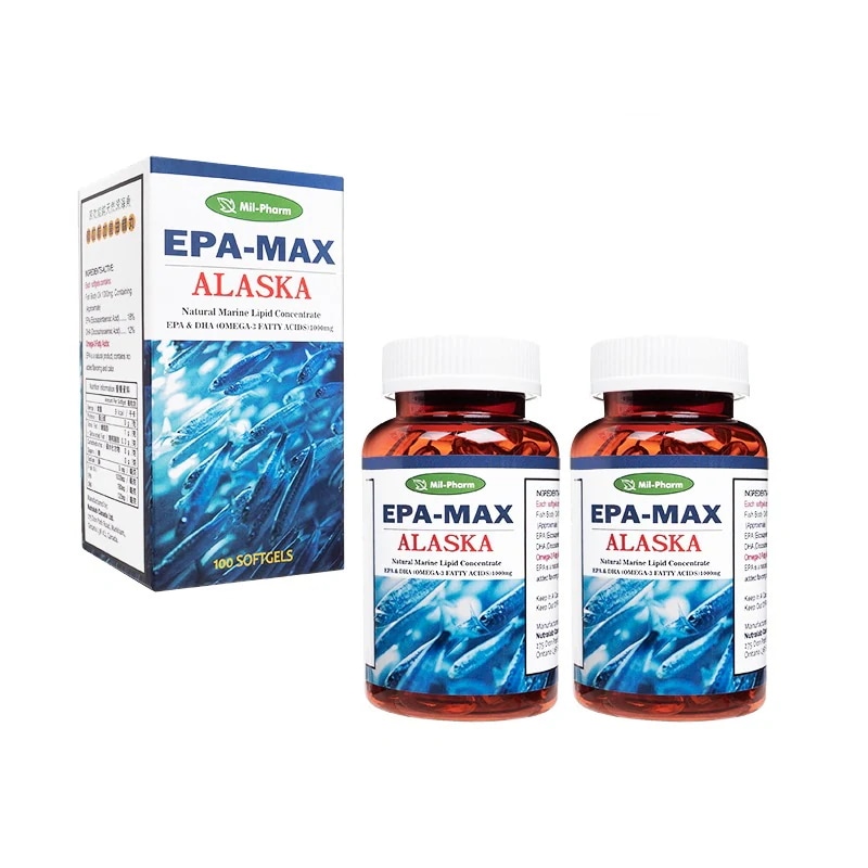 EPAMAXアラスカフィッシュオイル 1000mg 100錠 2本 DHA EPA オメガ3脂肪酸 海外直送 日時指定不可 ヤマト国際便発送