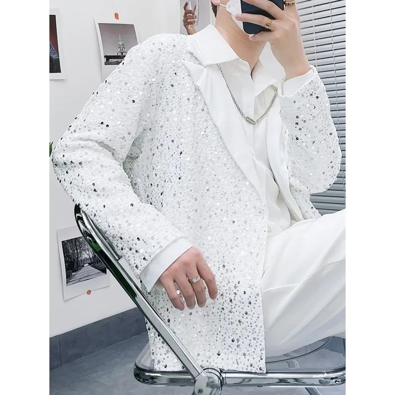 スパンコール ジャケット アウターカジュアル通勤 韓国 ファッションメンズ 長袖 XF56