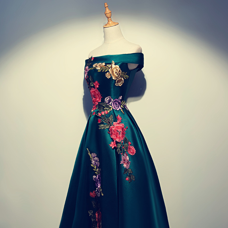 パーティードレス ロングドレス サテン 刺繍ドレス 演奏会 結婚式 ドレス フォーマル ピアノ 発表会 二次会 ウェディング 花嫁 上品 -319