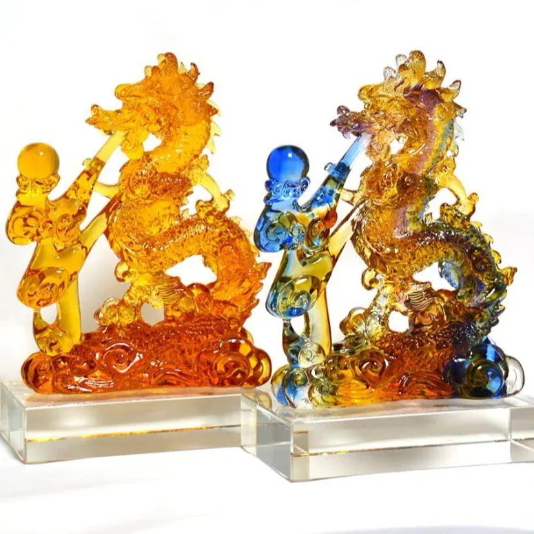 龍神 風水 2カラー 琉璃 瑠璃 宝玉 古法琉璃 置物 ガラス 玉 開運 恋愛 幸運 愛 お金 贈り物 縁起物 龍玉 無限 辰 龍 出世 水晶 クリスタル