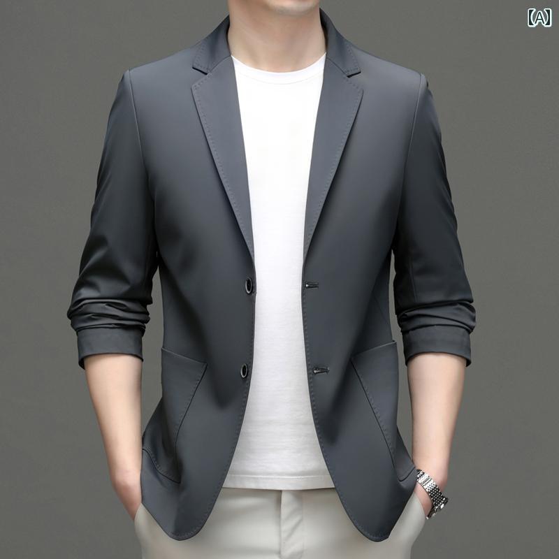 ビジネス　スーツ　ジャケット 春の ミルク シルク ノンアイロン しわ 防止 カジュアル スーツ メンズ スリム ショート ビジネス ジャケット 春秋 シングル