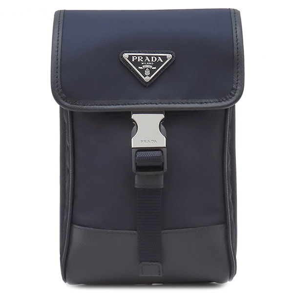 プラダ ショルダーバッグ Re-Nylon レザー スマホケース ナイロン テスート サフィアーノ ブルー シルバー金具 紺 携帯 フォンケース 2ZH109 【箱】【中古】