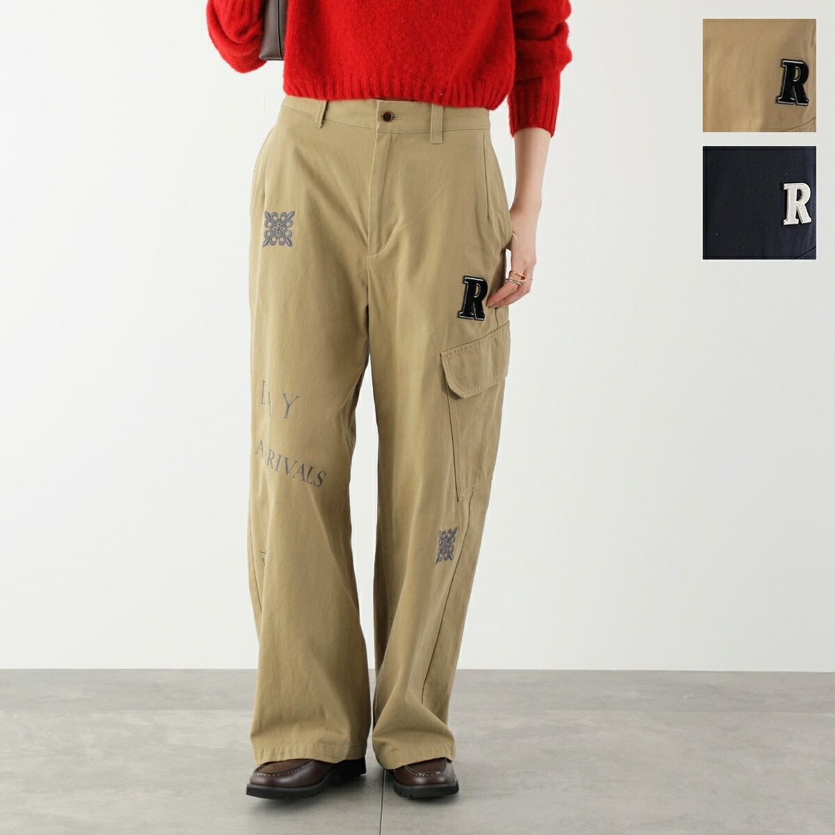 Eimee Law エイミーロウ チノパン 84407L-2 レディース レタリング 刺繍 ワッペン コットン ハイウエスト カラー2色