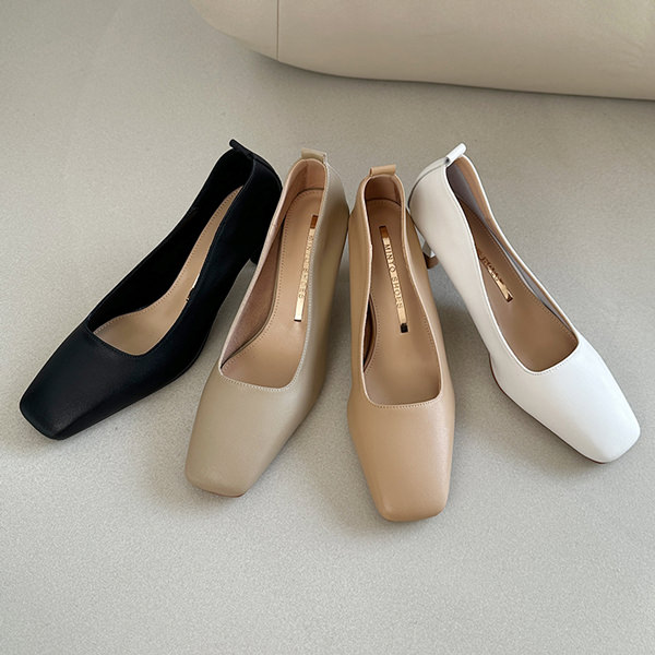 パンプス 天然牛革 プレーン スクエアトゥ レディース 黒 灰 ベージュ 白 9,980円