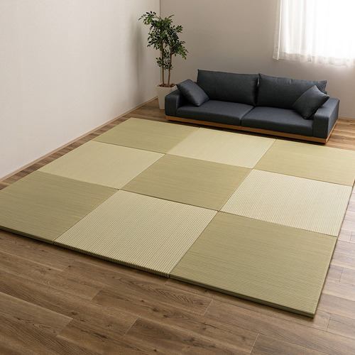 【メーカー直送品】萩原 【6枚組】ハイブリッド置き畳 綾瀬 約82×82×2.5cm ライトグリーン