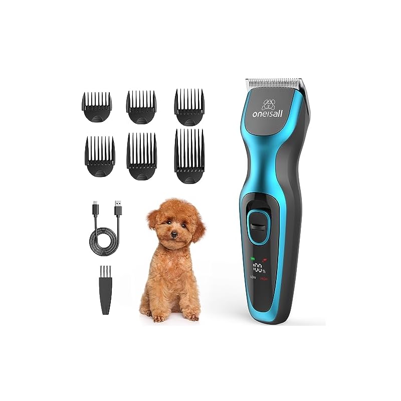 oneisall ペット用バリカン 犬バリカン 厚い被毛のトリミング適用 犬種かからず全身カット適用 7000RPMのハイパワー 低騒音 6つのガイドコーム 2000mAhバッテリー付き ペットクリッ