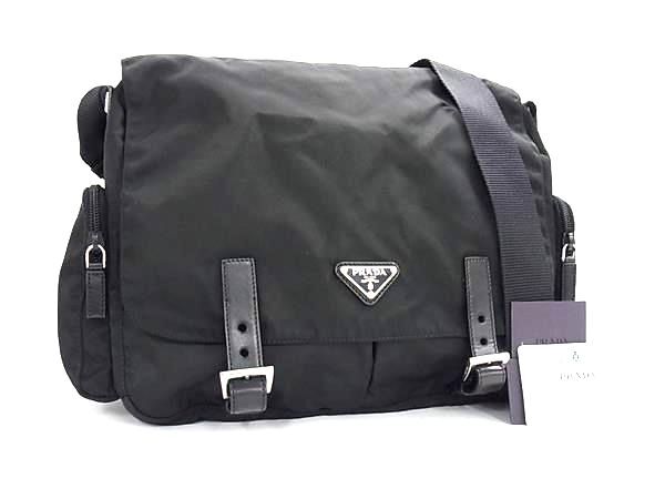 プラダ ショルダーバッグ メッセンジャーバッグ ナイロン×レザー BT0503 三角ロゴプレート 白タグ ブラック クロスボディバッグ 鞄 肩掛け 斜め掛け ブランド 旅行【本物保証】 89,600円