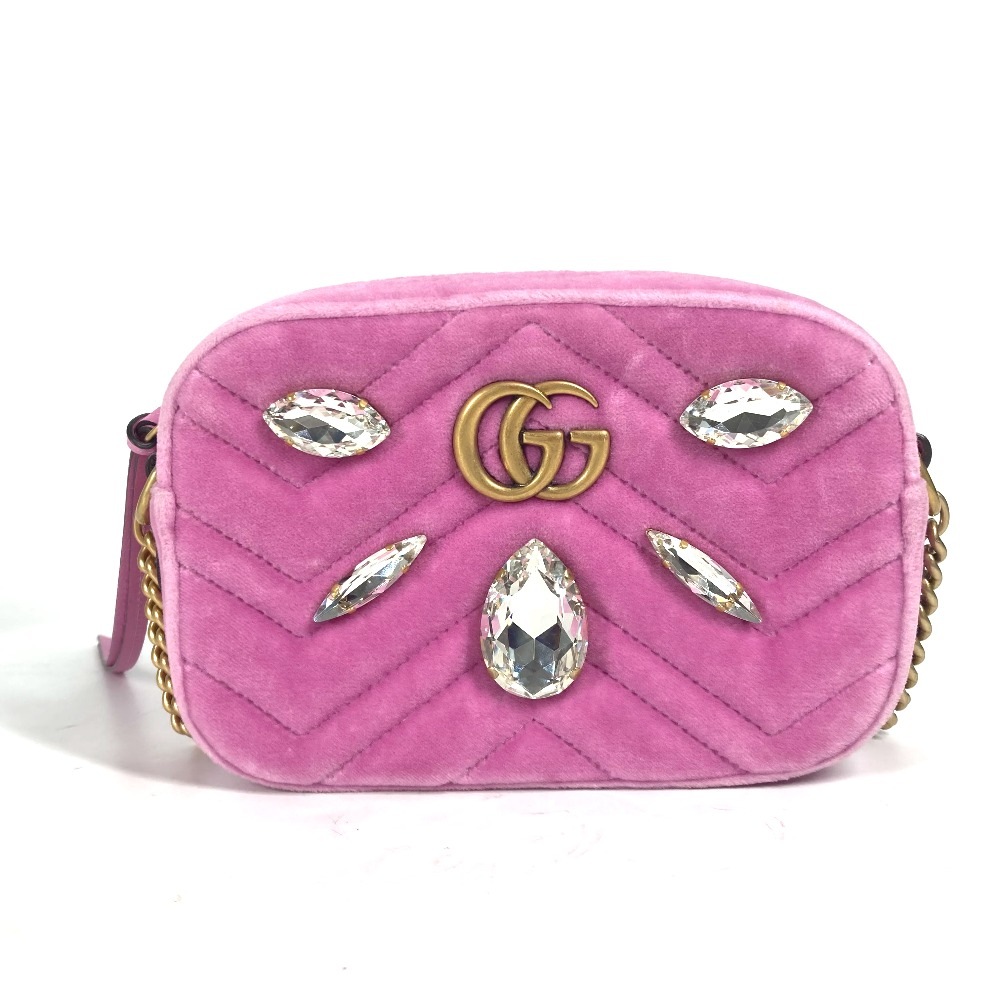 ショルダーバッグ 448065 GGマーモント クリスタル ストーン カバン 斜め掛け ポシェット ベルベット ピンク